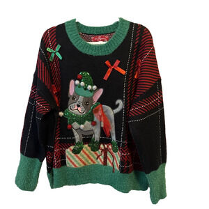 33 Degrees NWT Women's L Ugly‎ Christmas Sweater Bulldog Holiday Party Festive